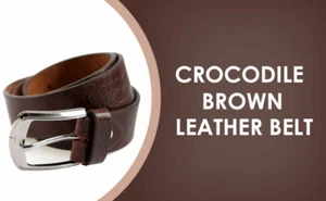 CINTURÓN DE CUERO PARA HOMBRES, 100% HYDE DE VACA, ESTAMPADO DE COCODRILO, CINTURÓN DE MODA MARRÓN 30 "- 46" - Imagen 1 de 12