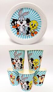 Baby looney tunes Happy Birthday Banner Plate Cup goodie Bags favor Box Gift box