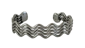 Silver-toned Wavy Zig Zag Cuff Bracelet Bangle - Picture 1 of 6