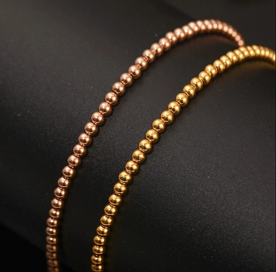 Solid 18K Rose Gold AU750 Lucky Round Beads Bracelet Bangle Chain 16+3cm/7.5in - Image 1 of 4