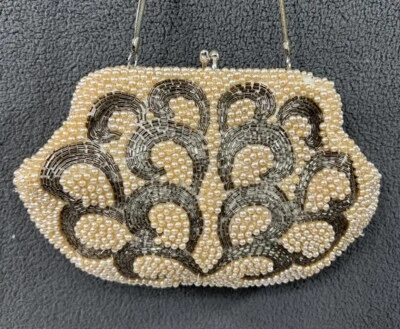 Bolso sin asas vintage de los años 50 perlas cuentas de vidrio cóctel noche boda Japón Foto 1 de 4