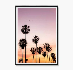 LA Palm Trees Art Print Poster or Canvas, Palm Tree Art, Sunset Coastal Wall Art - Bild 1 von 7