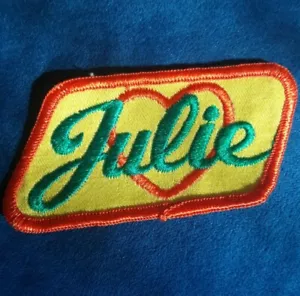 Julie Jacket Hat Shirt Patch Name Tag Badge Personalized Heart VTG 1970s Sew On - Picture 1 of 4