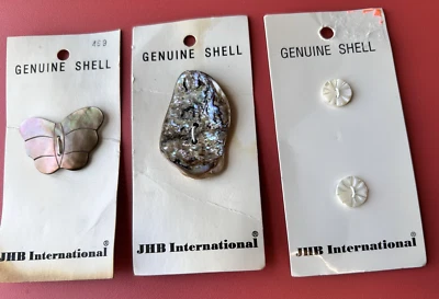 NOS VINTAGE CARVED GENUINE SHELL BUTTONS on CARDS - Image 1 of 4