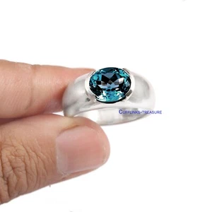Anello da uomo in argento sterling 925 con pietra preziosa topazio blu Londra naturale #8799 - Foto 1 di 4