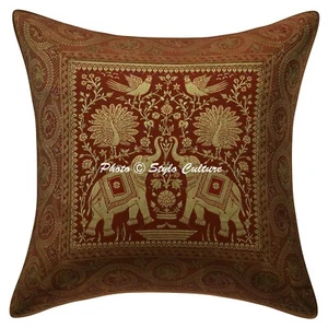 Traditional Brocade Outdoor Cushion Covers Rust Elephant Pillow Covers Throw - Picture 1 of 3
