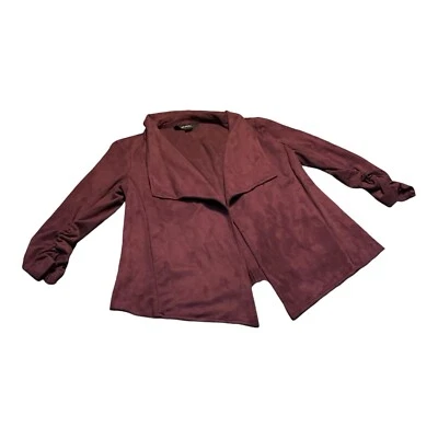 Blazer Alfani para mujer talla XS imitación gamuza púrpura fruncido frente abierto mantecoso suave Foto 1 de 4