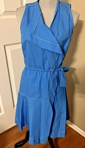 DEREK LAM 10 CROSBY WRAP DRESS BLUE SLEEVELESS COTTON SZ 4 - Picture 1 of 9