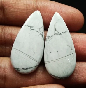 42,70 Karat natürlicher Howlite passendes Paar Birne Cabochon loser Edelstein 33,7x16 MM - Bild 1 von 4
