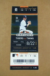 DETROIT TIGERS VS TWINS 8/22/2013 FULL TICKET ~ DOUMIT/HOLADAY/JACKSON HRs - Picture 1 of 1