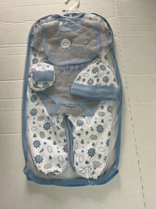 New Baby boy 7 piece set sleeper shirt bib hat & mittens sun & clouds size 3-6 - Picture 1 of 3