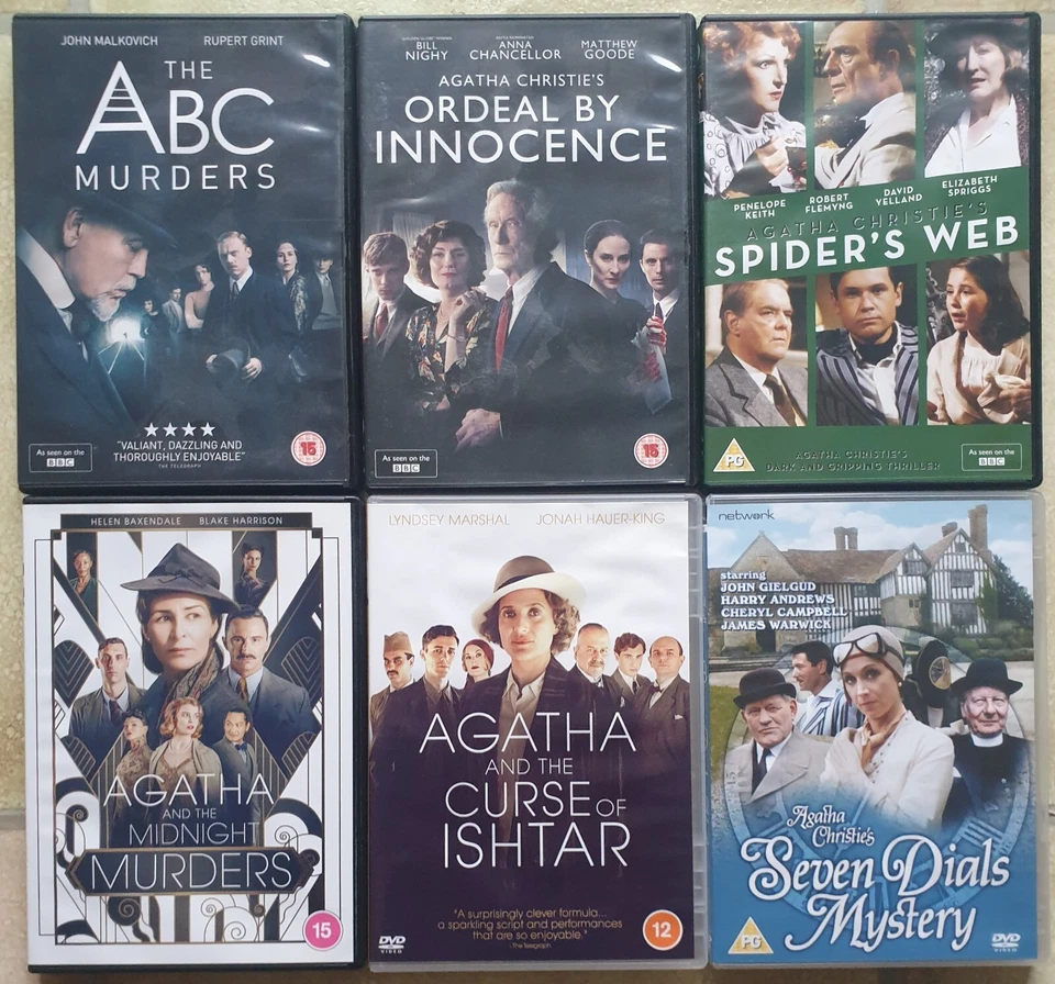 Agatha Christie 6 x DVD Collection ABC Murders, Midnight Murders, Spiders Web + - Image 1 of 1