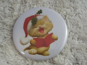 Singing Christmas Cat ~ 2-1/4" Button Pinback Pin (B23) - Picture 1 of 2