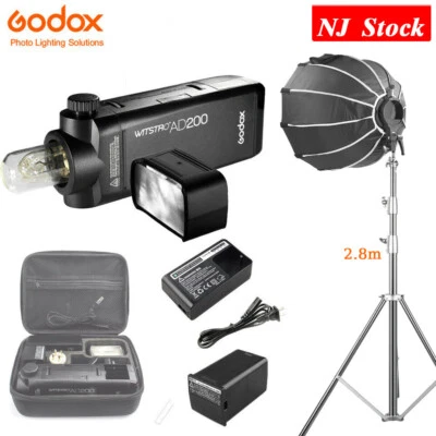 US Godox AD200 TTL Speedlite Flash+70cm Grid Quick Install Softbox+2.8m Stand - Image 1 of 4