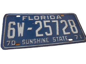 Vintage 1971 Florida Metal License Plate 6W-25728 Sunshine State Nice Man Cave ! - Picture 1 of 3