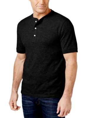 Henley de manga corta Club Room negro profundo para hombre talla pequeña Foto 1 de 4