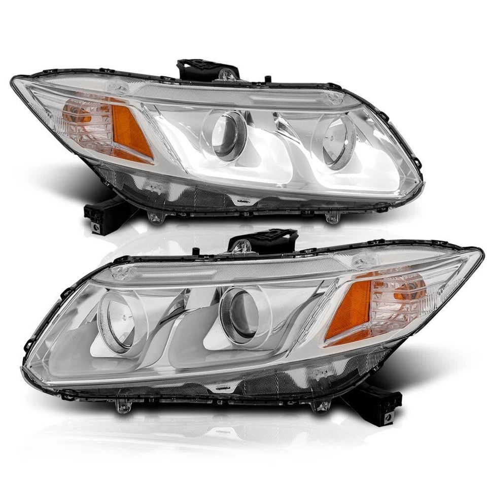 For Honda Civic 12-15 Sedan / 12-13 Coupe Chrome Projector Headlights LED U DRL - Image 1 of 3