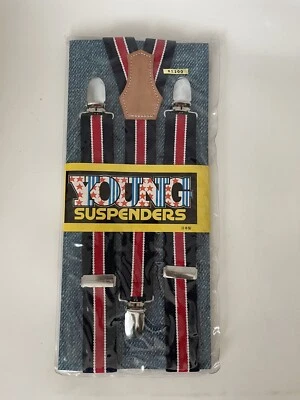 Tirantes jóvenes japoneses vintage años 70 rayas rojas ajustables raros sellados Foto 1 de 2