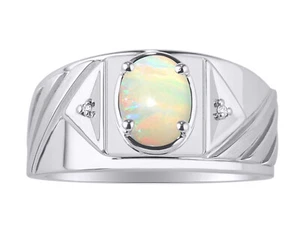 Rylos 14k White Gold Ring Opal & Diamond 8X6MM Gemstone October Birthstone - Picture 1 of 3