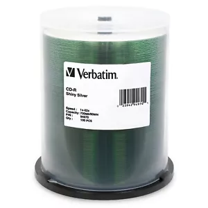 Verbatim 94970 CD-R 52X Shiny Silver Silk Screen Printable 700MB/80 Min 100 Pack - Picture 1 of 2
