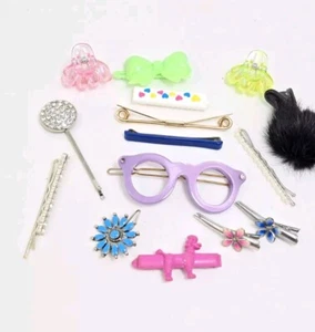 Vtg 1990's Y2K Hair Clip Barrette Lot Of 14 Silver Tone Enamel Fur 3" - Picture 1 of 11