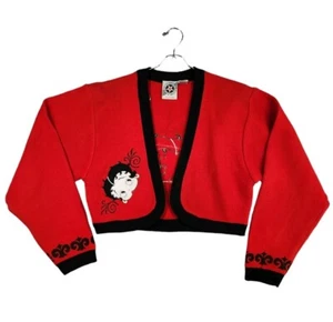 Vintage Betty Boop Embroidered Cardigan Crop Sweater United Stars Of American M - Picture 1 of 8