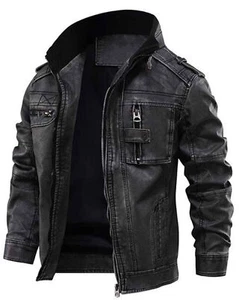 Para hombre Cuero Real Motocicleta Envejecida Chaqueta Bombardero Negro Abrigo Vintage - Imagen 1 de 3