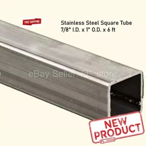 Stainless Steel Square Tube 7/8" I.D. x 1" O.D. x 6 Feet Long .065" Wall Hollow - Picture 1 of 12