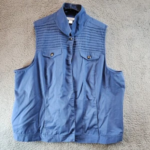 Christopher & Banks Vest Women 3X Blue 100% Cotton Pockets Collared Button Front - Picture 1 of 12