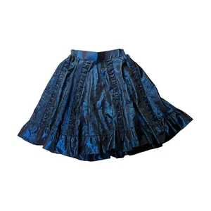 Vintage royalblau schwarz irisierend Taft Blumen Brokat volle Rüschen Rock - Bild 1 von 3