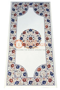 Exclusive Marble DIning Top Table Lapis Carnelian Inlay Restaurant Decor E130 - Picture 1 of 4