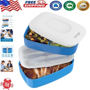 Stylish Blue Adult Bento Box - Perfect for Meals on the Go with 3 Compartments - Picture 1 of 9
