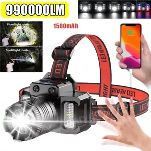 990000LM LED Headlamp Rechargeable Headlight Zoomable Head Torch Lamp Flashlight - Picture 1 of 12