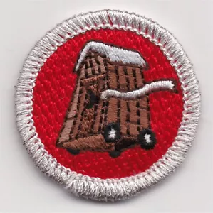 MERIT BADGE - SPOOF - OUTHOUSE RACING - 1-1/2" DIA. - PRIVATE ISSUE - Picture 1 of 1