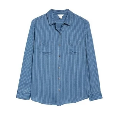 Camisa Caslon para mujer a rayas cambray en azul blanco cuerda rayas grande precio de venta sugerido por el fabricante 69 USD Foto 1 de 4