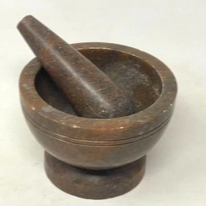 Vintage Mörser und Stößel brauner Stein Weltmarkt kleines Kraut RX und mehr - Bild 1 von 9