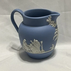 Vintage English Wedgewood Jasperware Blue White Small Mini Pitcher - Picture 1 of 9