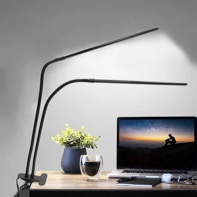 13W Tisch-Leselampe LED-Schreibtischlampe mit Druckknopf Doppelkopf-Schreibtis - Bild 1 von 4