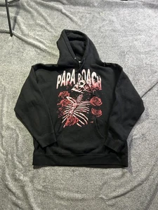 Papa Roach Hoodie Mens XL Black Skeleton Rose Graphic Band Pullover Sweatshirt - Picture 1 of 5