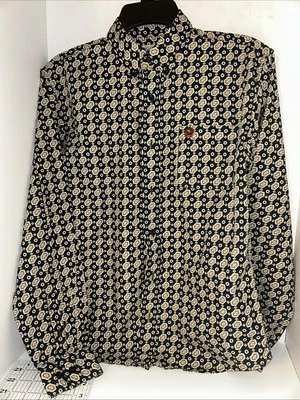 Camisa ocidental Cinch Top juvenil média preta estampada com botões manga longa XL 14 - Imagem 1 de 4