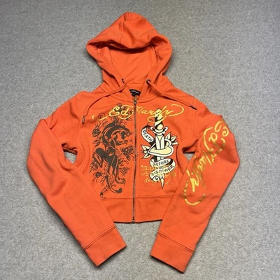 Ed Hardy Mujer Sudadera L Sudadera con Capucha Cremallera Completa Recorta Retro Tigre Tatuaje Y2K Foto 1 de 4