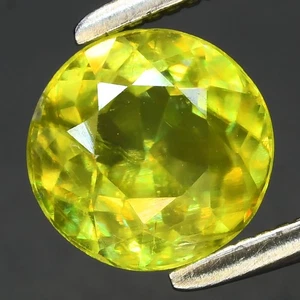 0.78ct 6mm Round Natural Yellowish Green Sphene Gemstone, Super Sparkles - Picture 1 of 4