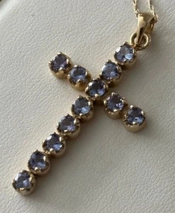 Le Vian 14KT Yellow Gold 2 CT Large Blueberry Tanzanite Cross Pendant Necklace - Picture 1 of 9