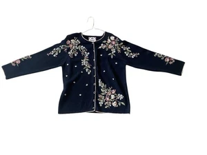 Knitted Tiara Floral Embroidered Button-Up Cardigan Sweater. - Picture 1 of 6