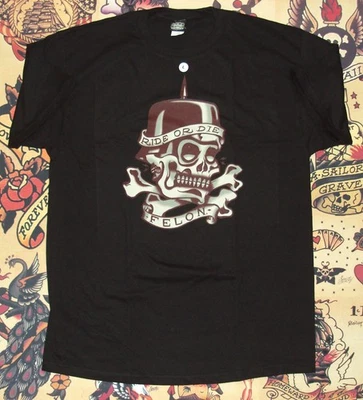 Camiseta Felon Pin Up Punk Bicicleta de Calle Gótica Americana Arte del Tatuaje para Hombres RIDE OR DIE Foto 1 de 3