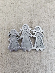 Vintage Three Sisters Cynthia Webb Brooch Pin Pewter Girls Signed 1.5" H x 2" W - Picture 1 of 2