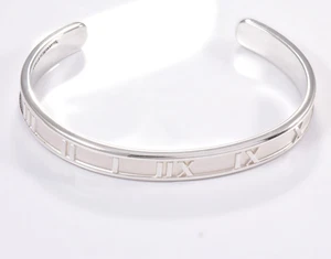Size XL Large 7.25" Tiffany & Co Silver Atlas Roman Numeral Cuff Bracelet Bangle - Picture 1 of 7