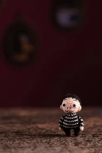 Miniature Crochet Halloween Doll-Boy – Handmade Glow in the Dark Eyes & Clothes - Picture 1 of 5