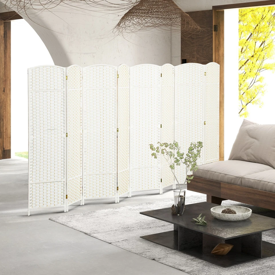 8 Panel Room Divider Freestanding Folding Privacy Screen White - Image 1 of 4