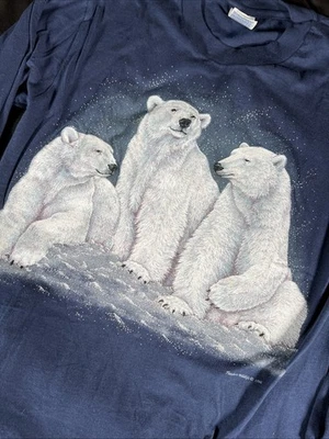 VTG 1994 POLAR BEARS Long Sleeve Blue Shirt Size Adult Medium Fletchers Wildlife - Image 1 of 4